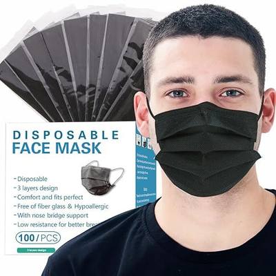 Disposable Face Mask Individually Wrapped 100Pack 3-layer Filter Face Masks | Soft Stretch Ear Loops,Metal Nose Wire Clip,Breathable Protection,Safety Daily Work Use,Black Face Mask for Adults
