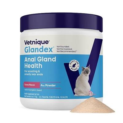 Vetnique Glandex for Cats, Anal Gland Powder & Fiber for Scooting | Probiotics for Cats with Pumpkin Seed, Apple Pectin, Digestive Enzymes & Quercetin, Tuna Flavor, Anal Gland Supportng