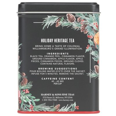 Harney & Sons Holiday Heritage Colonial Williamsburg Blend | Black Tea with Warm Apple, Cinnamon, and Orange Peel,20 Count (Pack of 1) | Black tea with apple, cinnamon and orange peel flavors. Contains caffeine.