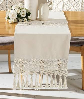 Macrame Table Runner Cotton Boho Table Runner with Tassels for Bohemian Rustic Wedding Bridal Shower Home Dining Table Decor (14X90)