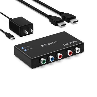 Portta Component to HDMI Converter with HDMI Cable, RGB 5 RCA YPbPr to Video Converter, Support 1080p 60Hz for PS2 PS3 Xbox 360
