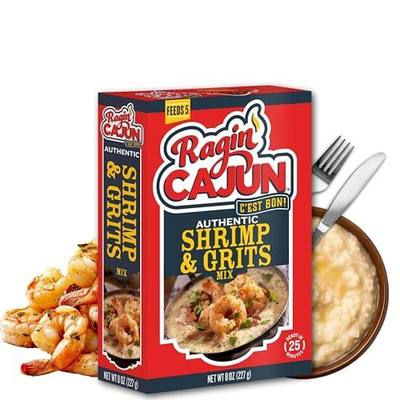 Ragin' Cajun Authentic Shrimp & Grits - 8 oz Box, Gluten-Free, No MSG - Louisiana Creole Meal, Ready in 25 Minutes