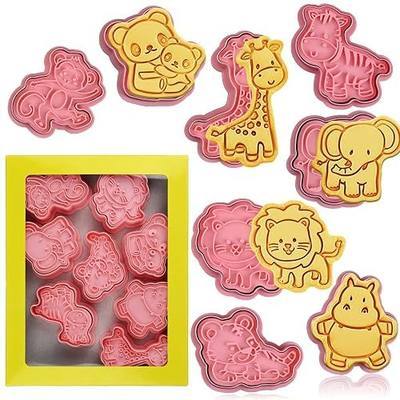 Animal Cookie Cutters With Plunger Stamps,8 Pcs 3D Animal Cookie Cutters | Animal Embossing Cutters for Biscuit Fondant Cheese Baking Molds