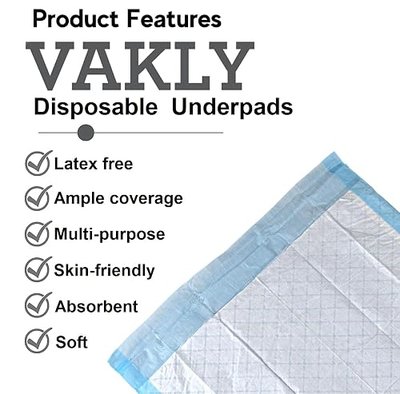 Vakly Disposable Underpads 17 x 24 in (25 Pack) – Waterproof Absorbent Incontinence Bed & Chair Pads for Adults & Babies, Disposable Changing Pads