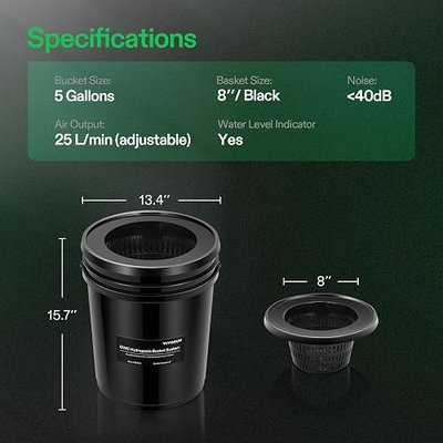 VIVOSUN DWC Hydroponics Grow System with Top Drip Kit, 5-Gallon Deep Water Culture, Recirculating Drip Garden System with Multi-Purpose Air Hose, Air Pump, and Air Stone (4 Buckets + Top Drip Kit)