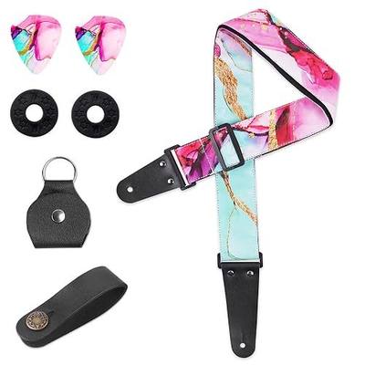 LIZIMANDU Adjustable Guitar Strap Includes 2 Strap Locks & 4 Matching Picks.Leather ends Shoulder Strap Suitable for Acoustic,Electric,Gift for Guitarist(1-Splash Ink2)