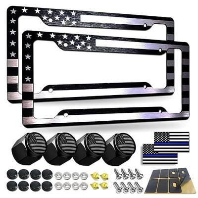 BGGTMO Black American Flag License Plate Frames, 2 Pack Front Rear Aluminum | Patriotic USA Stars and Stripes Design, Brushed Aluminum-Plastic Material, Car Tag Holder with Screws Caps