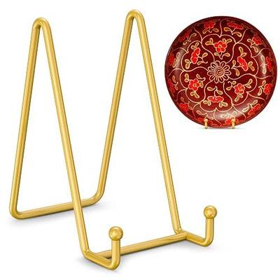 TR-LIFE Plate Stands for Display - 6 Inch Plate Holder Display Stand + Metal Frame Holder Stand for Picture, Decorative Plate, Photo Easel, Tabletop Art (Gold 2 Pack)