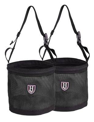 Harrison Howard Horse Muzzle Feed Bag Durable Nylon Mesh Grain Feed Bag with Adjustable Strap Black M 2PCS