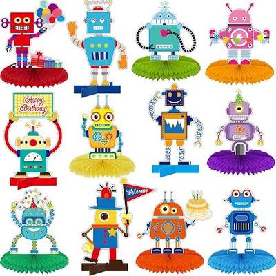 Containlol 12 Pieces Robot Birthday Party Supplies Honeycomb Centerpieces Robot Party Decorations Table Topper for Baby Shower Kids Boys Birthday Supplies