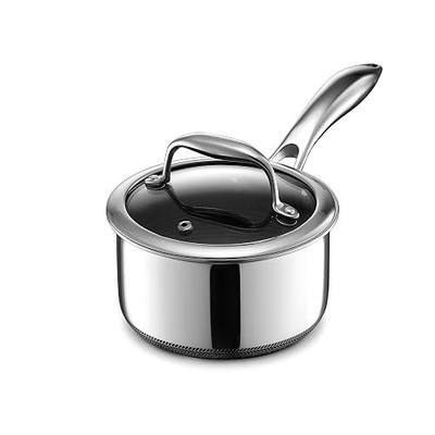 HexClad 1 Quart Hybrid Nonstick Sauce Pan Pot with Lid, Stay-Cool Handle, Dishwasher Safe, Induction Ready, Compatible with All Cooktops