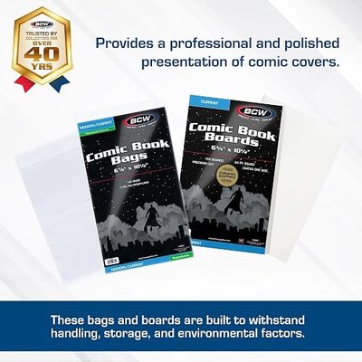 BCW Resealable Current Comic Book Combo Pack | 200 Pack for Acid-Free Backing Boards & Resealable Bags | Comic Book Storage & Protection | Fits Current Comics | Archival Quality | Standard 6.88x10.5