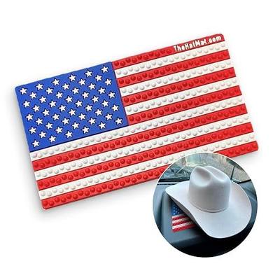 Dashboard Hat Mat Holder - Extra-Large Cowboy Hat Holder for Truck, Anti-Skid Pad for Accessories & Valuables, Premium Protection for Armrest, or Seat, No Adhesives Needed, Red, White & Blue