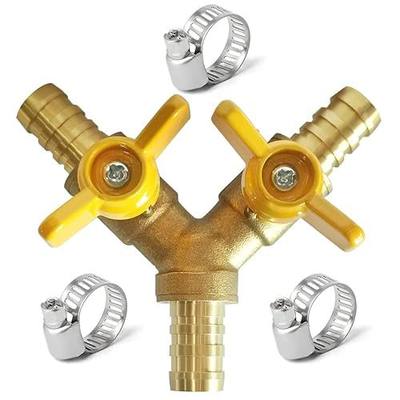 Uenede Brass 1/4 Inch 3-way Y-shaped Shut-off Ball Valve with 2-switch 1/4" Hose Barb Include 3 Stainless Steel Clamps Hose Pipe Barb Fitting for Water/Oil/Gas