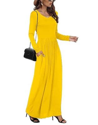 Soinku Women's Casual Long Sleeve Loose Maxi Dress Empire Waist V-Neck Long Dresses with Pockets