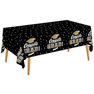 Gatherfun Graduation Decorations, Gongrats Grad Tablecover for Graduation Party Supplies, 3 pcs Class of 2026 Table Cloths, 54"x108" (Black and Gold) 