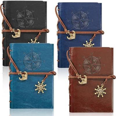 Epakh 4 Pack Leather Writing Journal Notebook Refillable Notebooks A6 Journals to Write Diary with Blank Kraft Paper 80 Sheets/ 160 Pages for Women Men Graduation Employee Gift 7 x 5 Inches