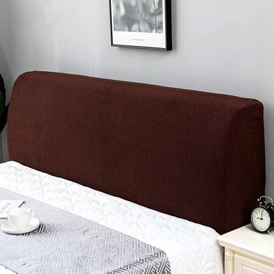 Bed Headboard Slipcover, Stretch Bed Headboard Cover, Thick Fabric Solid Color Dustproof Bed Head Protector Cover, Washable Anti-Dirty Headboard Protector (Brown, Queen/59-67)