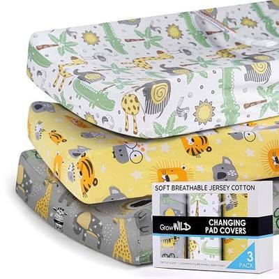 GROW WILD Changing Pad Cover 3 Pack | Soft & Stretchy Jersey Cotton | Baby Changing Table Pad Cover | Diaper Changing Pad Covers for Girls and Boys (Animals & Safari)