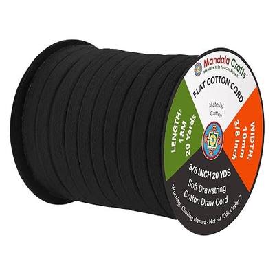 Mandala Crafts 3/8 Inch Black Flat Drawstring Cord for Hoodies | 20 Yards Soft Natural Cotton Draw Cord for Sweatpants, Jackets, Shorts, Bags, Outdoor Gears, Fray Resistant & Washable