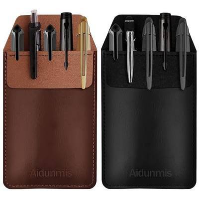 Pocket Protector, 2 Pieces PU Leather Pocket Pen Holder Organizer Pouch for Shirts Lab Coats Pants Pen Sleeve MultiPurpose Pen Pocket Holds Pens Pointers Pencils and Notes Card (Brown, Black)