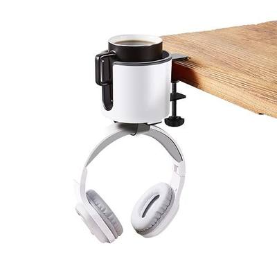 Sturdy 2-in-1 Under Desk Headphone Holder with Cup Holder for Desk Table in Office,Home.Coffee Mug Holder,Drinking Cup Holder,Tumbler Holder(White)