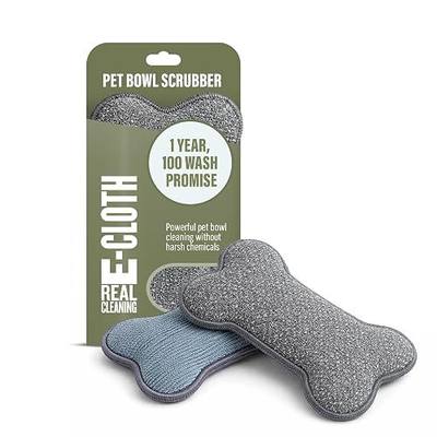 E-Cloth Pet Bowl Scrubber for Cleaning - Dog & Cat Bowl Cleaner Sponge, Dog Sponge for Dishes, Microfiber, Cleans with Just Water, Reusable & Washable, Bone Shaped - 2 Pack