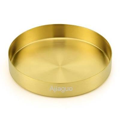 Gold Tray Round Serving Platter - Metal Decorative Plate for Bar Club Lounge Coffee Table Centerpieces Perfume Vanity Jewelry Display Cosmetic Storage Counter Bathroom Organizer (5" W x 1.1" H)