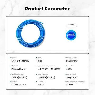 Pneumatic Tubing Blue PU Air hose Pipe Tube Kit 6mm OD 4mm ID 39.4ft/12 Meter for Air Line or Fluid Transfer