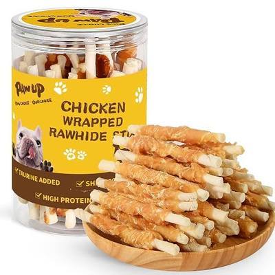 PAWUP Dog Treats Chicken Wrapped Rawhide Sticks Long Lasting Dog Chews, Natural Snacks for Medium Large Dogs w/Taurine,12.5 oz (25-30 Count)
