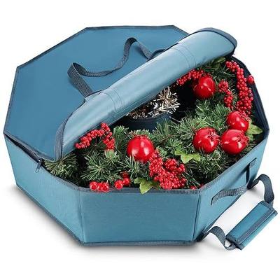 Wreath Storage Container - Hard Shell Christmas Wreath Storage Bag with Interior Pockets, Dual Zipper and Handles - 24" Premium Wreath Storage Organizer Box by Hearth & Harbor
