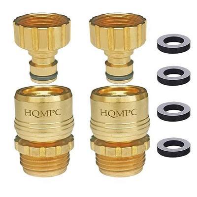 HQMPC Garden Hose Quick Connect Solid Brass Garden Hose Quick Connector For Garden watering 3/4 inch GHT (2 Sets, No Pb)