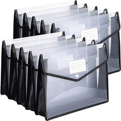 10 Pieces Plastic File Folders Envelope Expanding File Wallet Organizer Documents Folder with Snap Closure and Pocket, A4 Size Waterproof Transparent Pouch(Black,Horizontal)