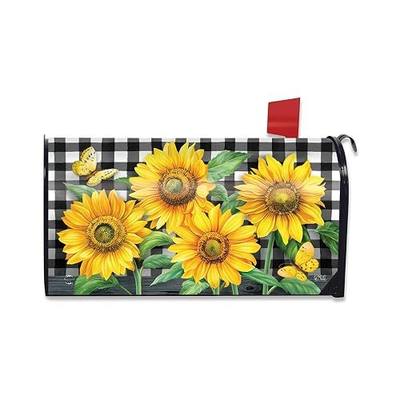 Briarwood Lane Mailbox Cover - Oversized - Checkered Sunflowers Summer Large Oversized for Summer Mailbox Cover
