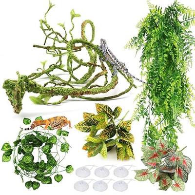 Reptile Plants, Terrarium Hanging Plant Vines Artificial Leaves Reptile Hide, Leopard Gecko Tank Accessories, Terrarium Decorations for Bearded Dragon Lizard Snake Geckos Chameleon
