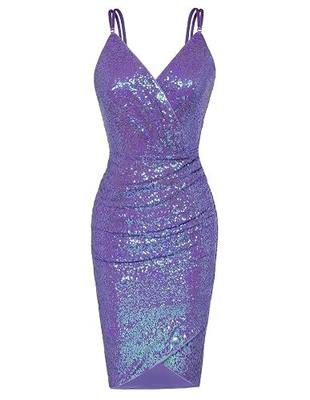 GRACE KARIN Women's Sexy Sequin Sparkly Glitter Ruched Party Club Dress Spaghetti Straps Wrap V-Neck Bodycon Dress