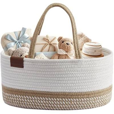 DECOMOMO Baby Caddy Organizer, Large Diaper Caddy Basket | Baby Baskets for Baby Shower (Spiral Beige & White)