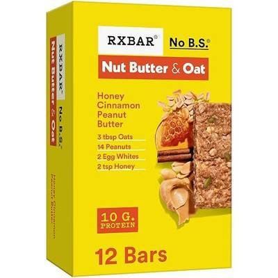 RXBAR Nut Butter and Oat Protein Bars, Protein Snacks, Snack Bars, Honey Cinnamon Peanut Butter, 23.2oz Box (12 Bars)