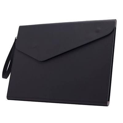 PU A4 Leather File Folder Document Holder Folder Stylish Portfolio Envelope Case with Strap and Invisible Magnetic Closure (Black)