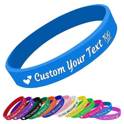 Personalized Silicone Wristbands,Custom Rubber Bracelets,Customized Bulk 1/5/10/50/100/200 for Gifts,Events,Motivation,Awareness,4 Sizes 13 Colors 20 Icons