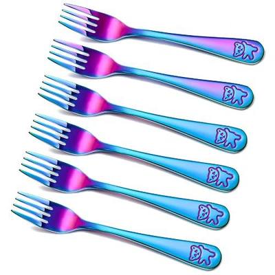 Minatee 6 Pcs Rainbow Kids Forks Stainless Steel Toddler Silverware Set | Baby utensil food grade, small size cutlery flatware for self feeding at home and school, safe for dishwasher cleaning