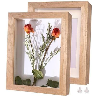 2 Pack Shadow Box Frame 8x10 Shadow Box Display Case Natural Wood Picture Frame Real Glass Surface Internal Depth 0.6 inch for Wall Or Tabletop