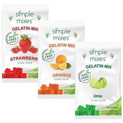 Simple Mixes Natural Gelatin Dessert, Variety Pack, Strawberry, Orange, & Lime, Healthy Snack, Dye-Free, No Gluten or Fat, Kosher, 3 Pack
