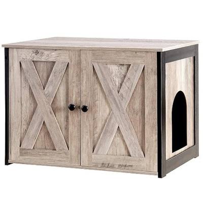 Dwanton Litter Box Enclosure, Cat Litter Box Furniture Hidden, Reversible Entrance Can Be on Left or Right Side, Wooden Cat Washroom Indoor, Greige, 27.6 Inches