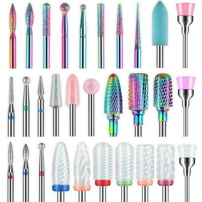30Pcs Nail Drill Bits Set: 3/32 Inch Carbide Cuticle Ceramic Nail Bits for Nail Drill for Acrylic Gel Nail Manicure Pedicure Remover Tools for Home Salon