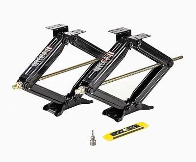 ROCKMAN 24" 7500lbs RV Camper Trailer Stabilizer Leveling Scissor Jacks with Wide Bow-Tie Base/Power-Drill Socket & Magnetic Level (Set 2)