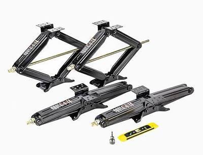 ROCKMAN 24" 7500lbs RV Camper Trailer Stabilizer Leveling Scissor Jacks with Wide Bow-Tie Base/Power-Drill Socket & Magnetic Level (Set 4)