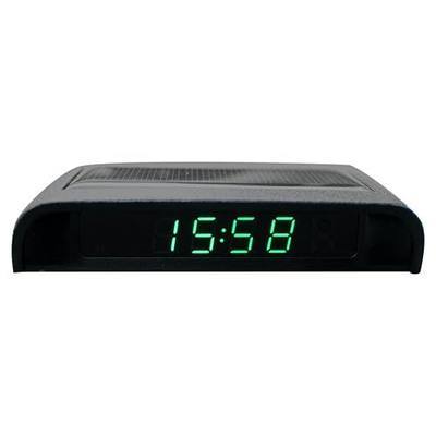 Solar Powered LCD Clock, Stick-On Luminous Car Clock with Temperature Display (Green)