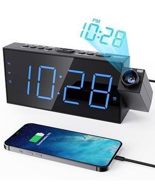 Projection Alarm Clock for Bedroom Ceiling, 180° Projector, Dual Alarm | Large 7" Blue LED Display, Projection & Screen Brightness, Heavy Sleeper Alarm, Progressive Volume, Snooze, USB Charger, DST