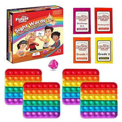 THE FIDGET GAME Sight Words Game - Reading Flashcards and Pop Fidget Toys for Kids K to Second Grade - Learning Activities and Games for High-Frequency Dolch Sight Words - Includes Mats and Dice